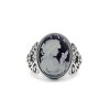 Black Agate Lady & Bird Cameo Sterling SilverRing