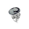 Black Agate Lady & Bird Cameo Sterling SilverRing