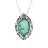 Green Agate Black Agate Lady & Flower Cameo Sterling Silver Pendant With Chain 18+2 Inches