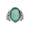 Green Agate Black Agate Lady & Flower Cameo  Sterling SilverRing