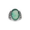 Green Agate Black Agate Lady & Flower Cameo  Sterling SilverRing