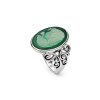 Green Agate Black Agate Lady & Flower Cameo  Sterling SilverRing