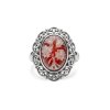 Red Agate Rose Cameo Sterling Silver Ring