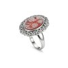 Red Agate Rose Cameo Sterling Silver Ring