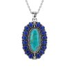 Western Turquoise & Lapis Lazuli Sterling Silver Pendant With Chain 18+2 Inches