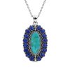Western Turquoise & Lapis Lazuli Sterling Silver Pendant With Chain 18+2 Inches
