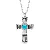 Sleeping Beauty Turquoise Sterling Silver Cross Pendant With Chain 18+2 Inches
