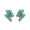 Lightning Bolt Turquoise 925 Sterling Silver Vintage Western Post Stud Earrings