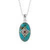Turquoise & Garnet Sterling Silver Pendant With Chain 18+2 Inches