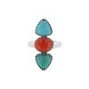 Blue & Green Turquoise and Coral Sterling Silver Ring