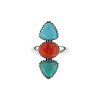Blue & Green Turquoise and Coral Sterling Silver Ring