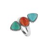 Blue & Green Turquoise and Coral Sterling Silver Ring