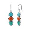 Blue & Green Turquoise and Coral Sterling Silver Earrings