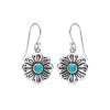 Round Turquoise 925 Sterling Silver Vintage Tribal Flower Dangle Earrings