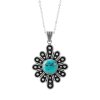 Turquoise Sterling Silver Flower Pendant 18+2 Inches