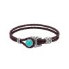 Brass Leather With Turquoise Rhodium Over Brass Bracelet