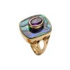 Abalone & Purple Cubic Zirconia 18K Yellow Gold Over Sterling Silver Ring