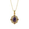 Charoite & Amethyst And White Zircon 18K Yellow Gold Over Sterling Silver Pendant 18+2 Inches