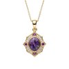 Oval Charoite Amethyst 18K Gold Plated 925 Silver Vintage Pendant Necklace