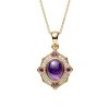 Charoite & Amethyst And White Zircon 18K Yellow Gold Over Sterling Silver Pendant 18+2 Inches