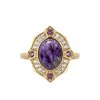 Oval Charoite Amethyst 18K Gold Plated 925 Silver Vintage Ring