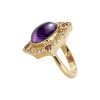 Charoite & Amethyst And White Zircon 18K Yellow Gold Over Sterling Silver Ring