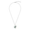 Larimar& Abalone And White Zircon Sterling Silver Fish Pendant 18+2 Inches