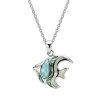 Larimar& Abalone And White Zircon Sterling Silver Fish Pendant 18+2 Inches