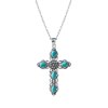 Turquoise Sterling Silver Cross Pendant 18+2 Inches