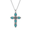 Turquoise Sterling Silver Cross Pendant 18+2 Inches