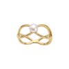 Freshwater Pearl Criss Cross Double Band 18K Gold Plated Silver Ring