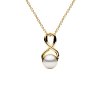 White Cultured Fresh Water Pearl 18K Yellow Gold Over Sterling Silver Pendant With Chain 18+2 Inches