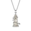 Lighthouse Mother of Pearl Sterling & White Zircon Silver Pendant With Chain 18+2 Inches