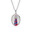 Lighthouse Mother of Pearl Sterling & Enamel Silver Pendant With Chain 18+2 Inches