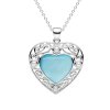 Dyed Blue MOP&Pearl Sterling Silver Heart Pendant With Chain 18+2 Inches