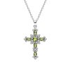 Cross Peridot & White Zircon Sterling Silver Pendant With Chain 18+2 Inches