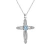 Cross Sky Blue Topaz & White Zircon Sterling Silver Pendant With Chain 18+2 Inches