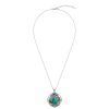 Southwestern Blended Turquoise & Orange Spiny Oyster Shell Floral Sterling Silver Pendant Necklace