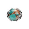 Southwestern Blended Turquoise With Spiny Oyster Shell Sterling Silver Floral Ring