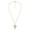 Garnet & White Zircon 18K Yellow Gold Over Cross Pendant Necklace 18+2 Inches