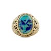 Blended Turquoise & Lapis Eagle 18K Yellow Gold Over Men's Ring