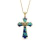 Blended Turquoise & Lapis 18K Yellow Gold Over Eagle Cross Pendant Necklace 20+2 Inches