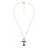 Blended Turquoise & Lapis 18K Gold Plated Sterling Silvert Cross Pendant Necklace