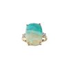 Blue Petrified Wood Opal & White Zircon 18K Yellow Gold  Sterling Silver Cocktail Ring