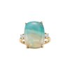 Blue Petrified Wood Opal & White Zircon 18K Yellow Gold Sterling Silver Cocktail Ring