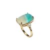 Blue Petrified Wood Opal & White Zircon 18K Yellow Gold  Sterling Silver Cocktail Ring