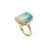 Blue Petrified Wood Opal & White Zircon 18K Yellow Gold Sterling Silver Cocktail Ring