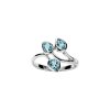 Blue Topaz Three-Stone Bypass Sterling Silver Cocktail Ring