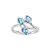 Blue Topaz Three-Stone Bypass Sterling Silver Cocktail Ring