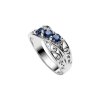 Blue Sapphire Sterling Silver Vintage Scrollwork Ring